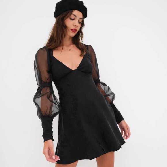 NWT For Love and Lemons Gabrielle Puff Sleeve Mini Dress - Picture 5 of 7